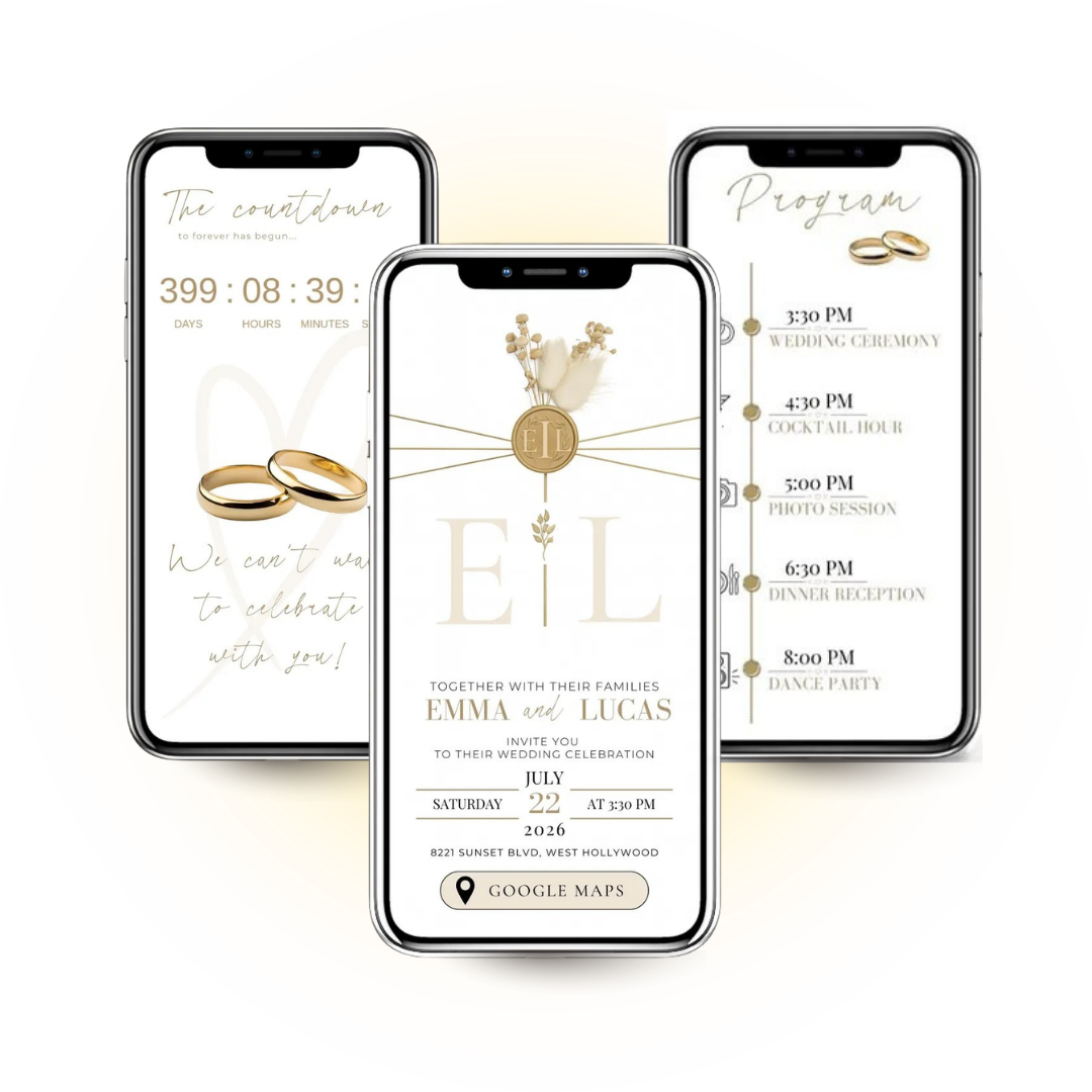 Aura Digital Wedding Invitation - Ethereal Gold mobile template with RSVP